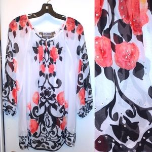 JM Collection Sheer Floral Top